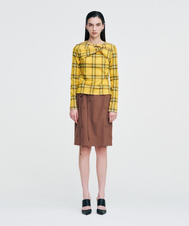 Twisted Check High-neck Top _ YELLOW