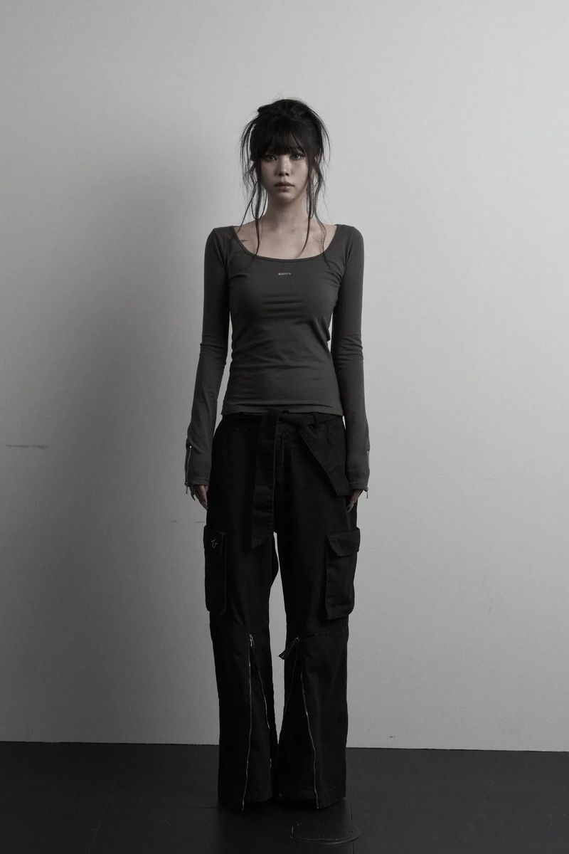 [label] back two-way zipper long sleeve (charcoal)