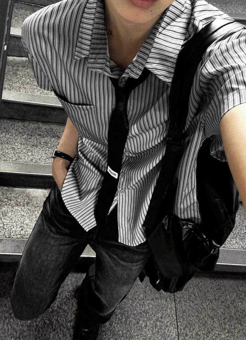 Silk Striped Classic Shirt & Tie Set