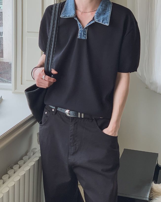 Vice Denim Collared Short Sleeve Knit