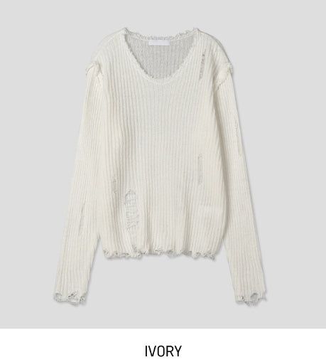 Reverse damage V-neck knitwear