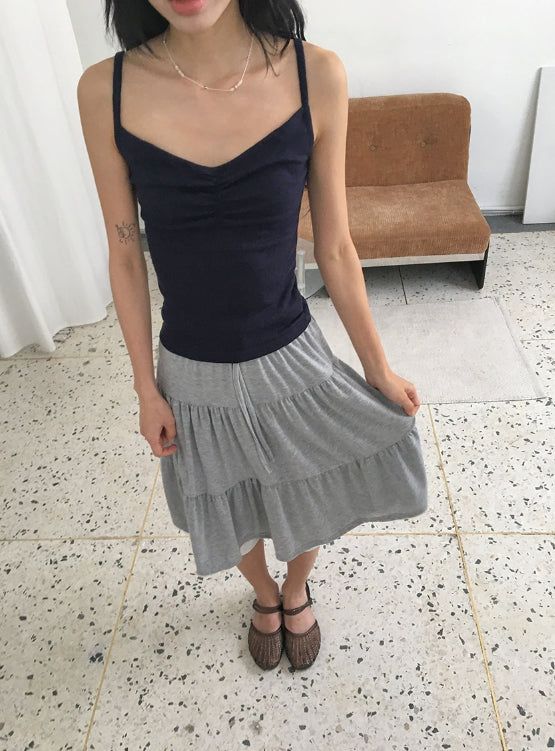 Orr Eyelet Punching Shirring V-Neck Strap Sleeveless