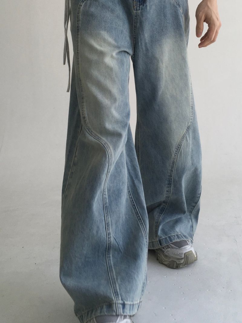 wave curved wide denim(blue)