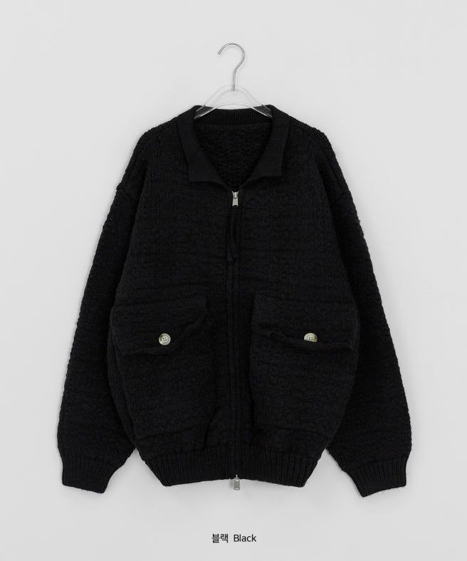 [unisex] Kamba Pocket Collar Cable Knit Zip-Up