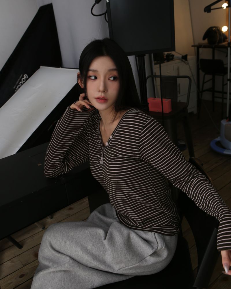 Stripe Button Slim Fit Knit