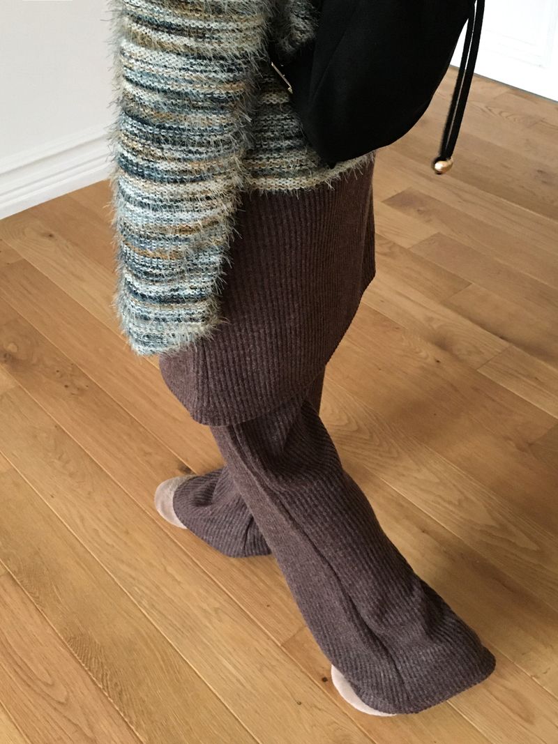 Fisha brushed ribbed skirt pants wide bootcut pants