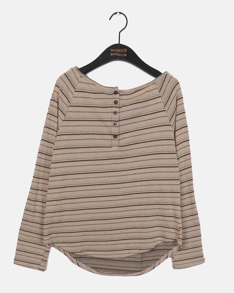 Petz Stripe Half Button Long Sleeve T-Shirt