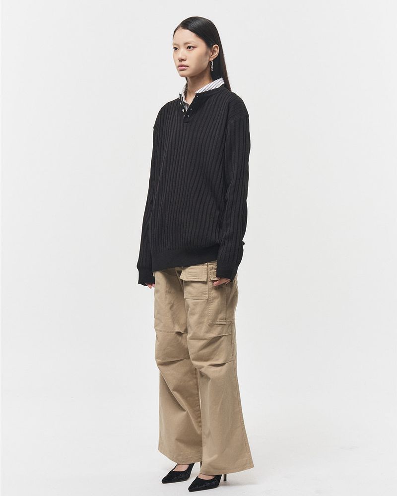 Bluesf merino wool henry neck knitwear - Black