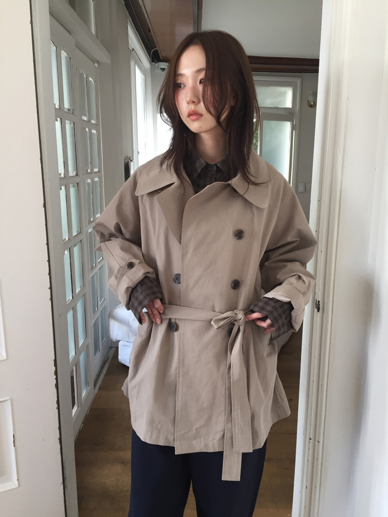Belted trench half coat (2color)