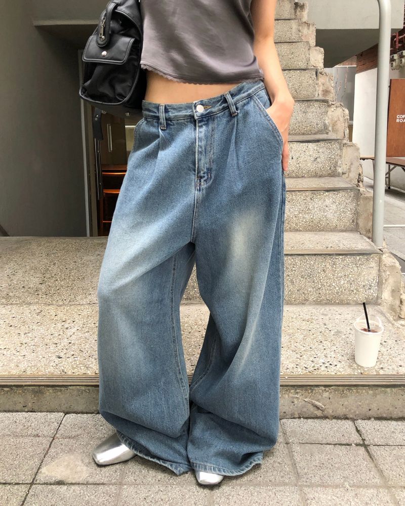 [ORIGINAL] Melted Pintuck Denim Wide Pants