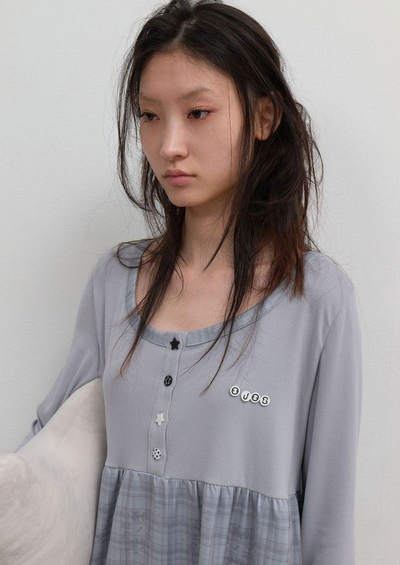 Check Sleep Long Sleeve / Grey