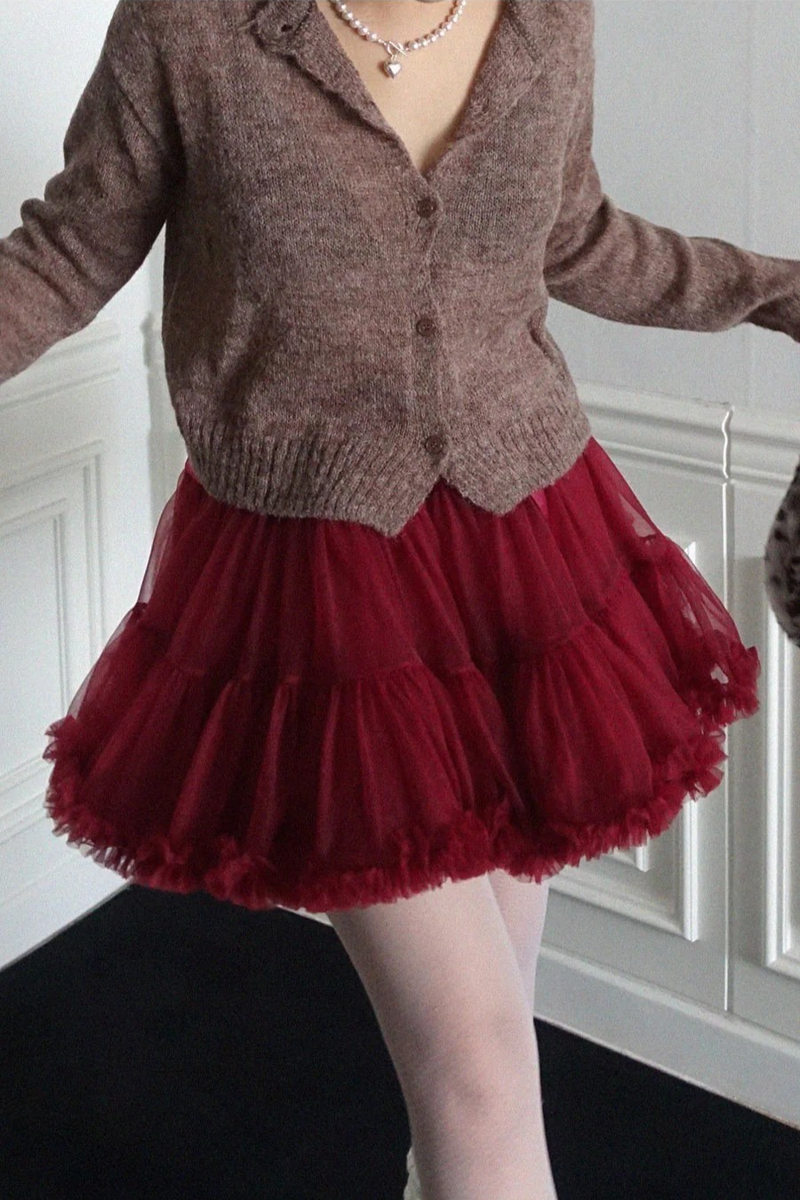 BURGUNDY FRILL TUTU MINI SKIRT