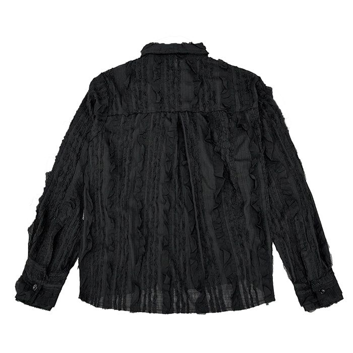 Raw Edge Detail Ruffle Shirt _ Black