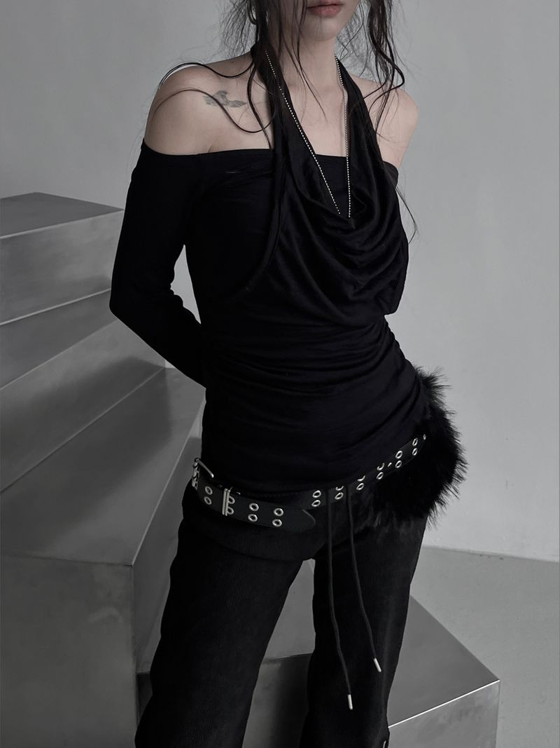 drape off-shoulder halter T (2color)