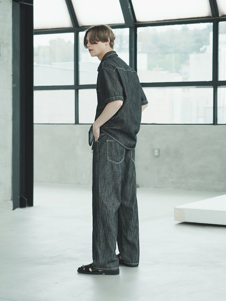 M204 LINEN WIDE DENIM PANTS_BLACK