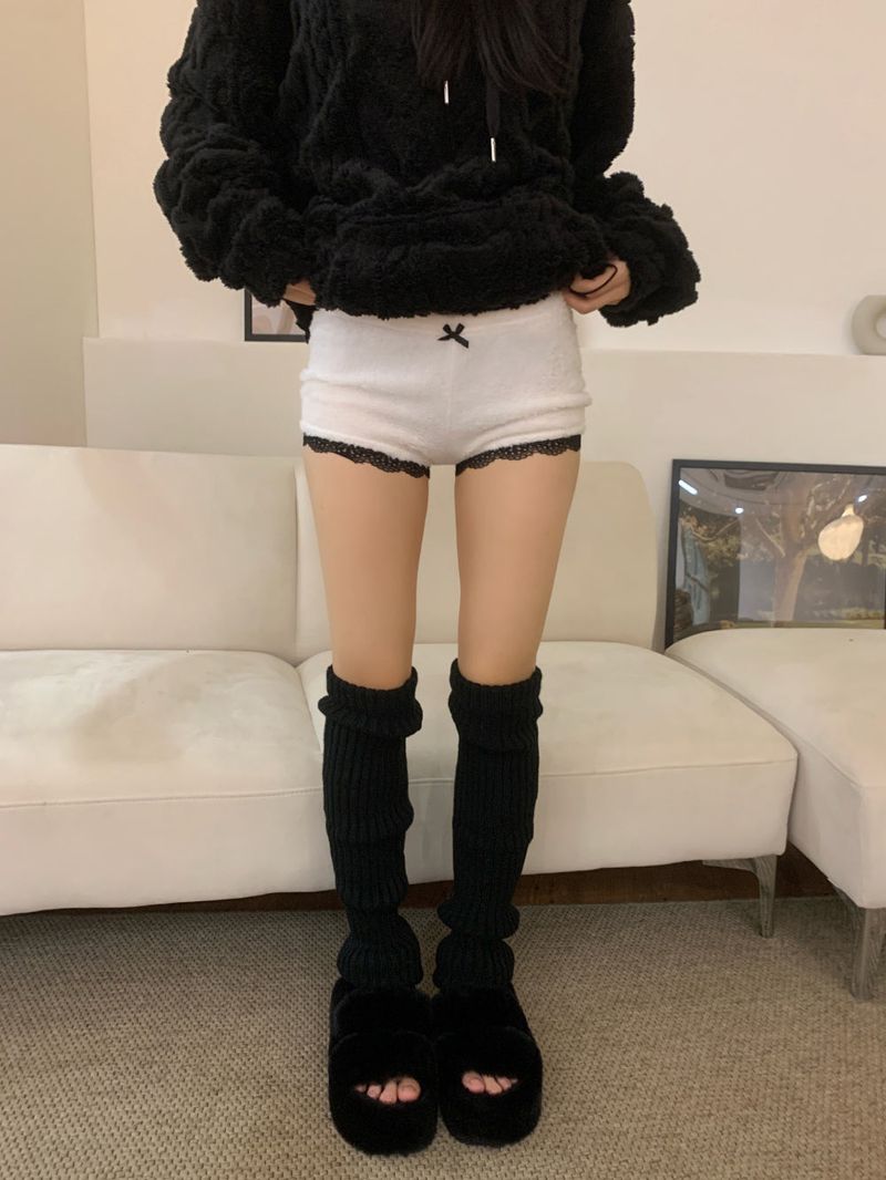Fluff Fur Lace Ribbon Mini shorts
