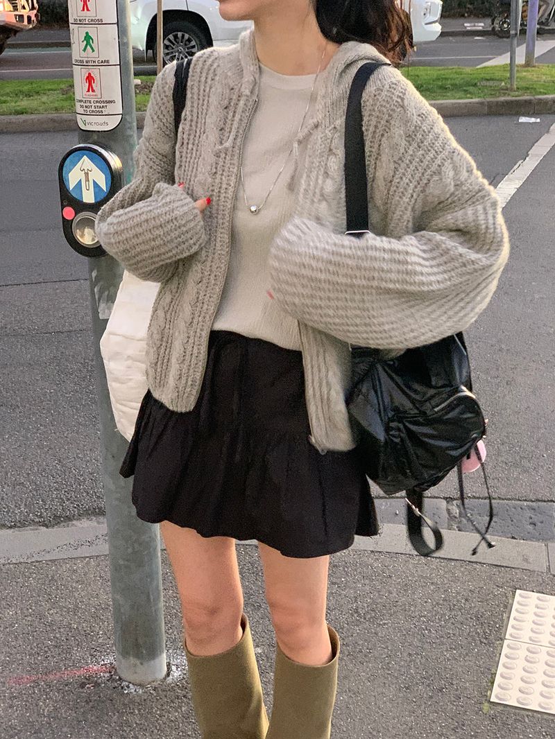 [MADE] Sorbet Twisted Knitted Hooded Cardigan