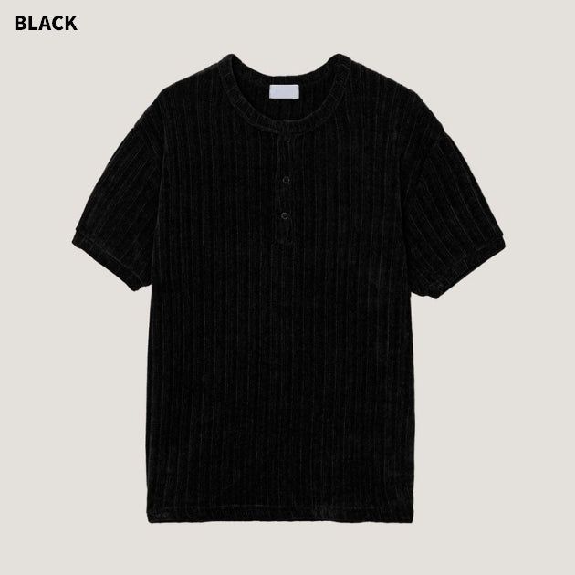 (M's) Ribbed Velour Henley Neck Tee 26SS-011