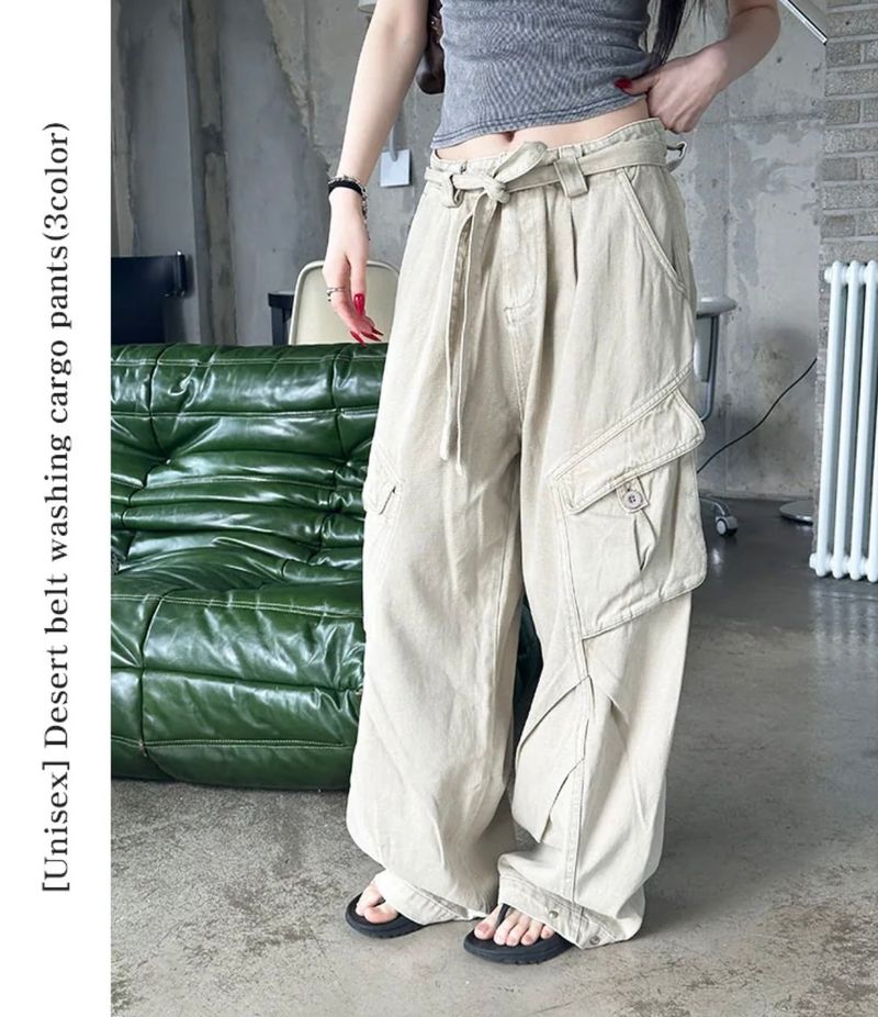 [Unisex] Desert belt washing cargo pants(3color)