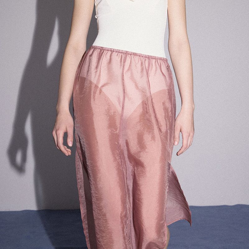 ROSE SEE THROUGH MIDI SKIRT