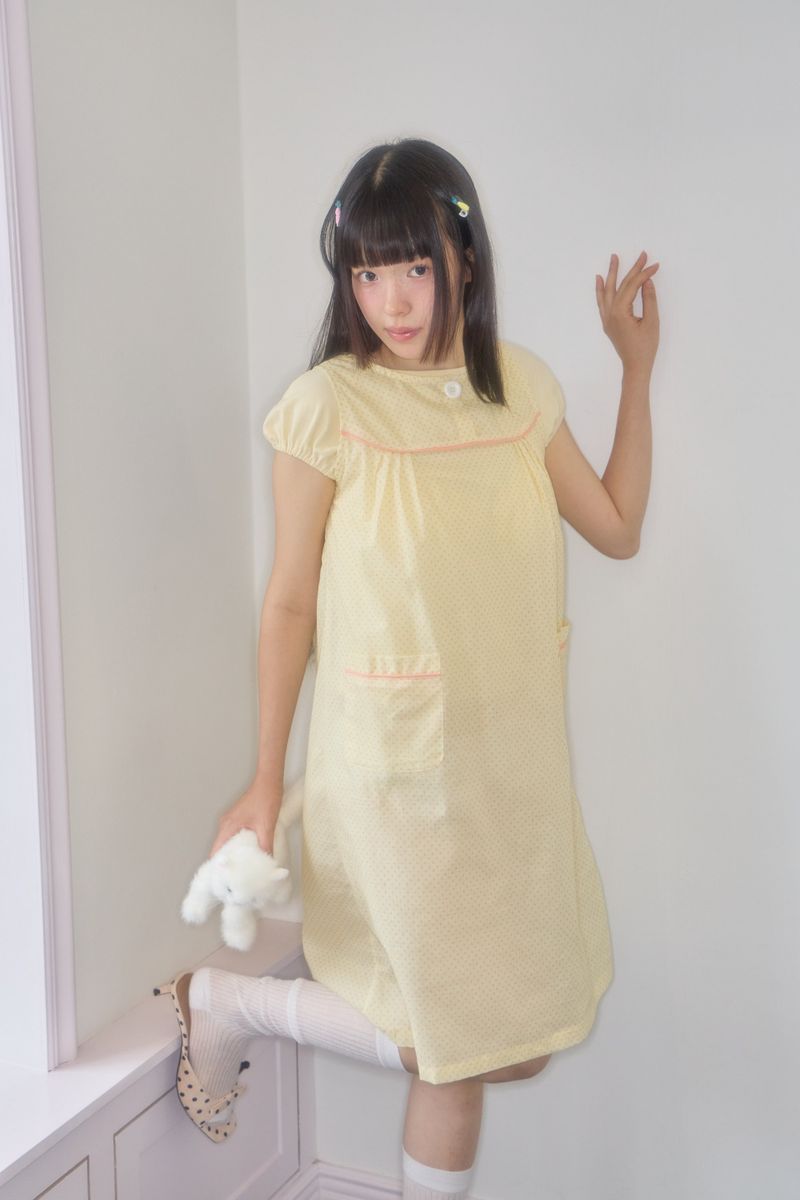 ONE BUTTON MINI DOT DRESS (YELLOW)