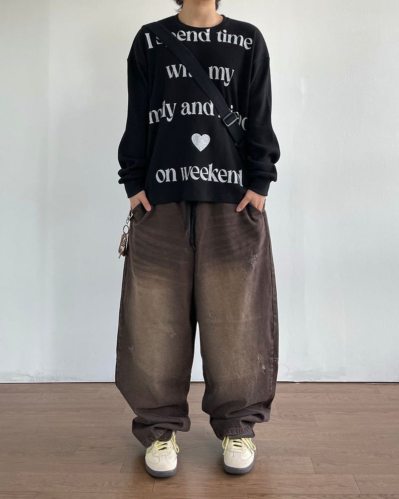 Spend Lettering Waffle Long Sleeve