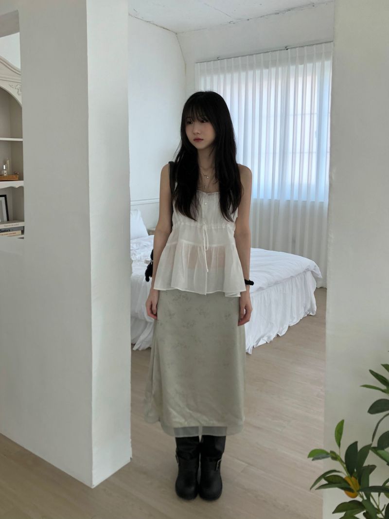 satin flower midi skirt (2 colors)