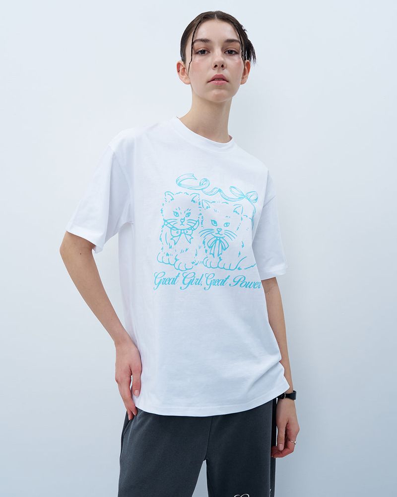 RIBBON CATS TSHIRT-WHITE