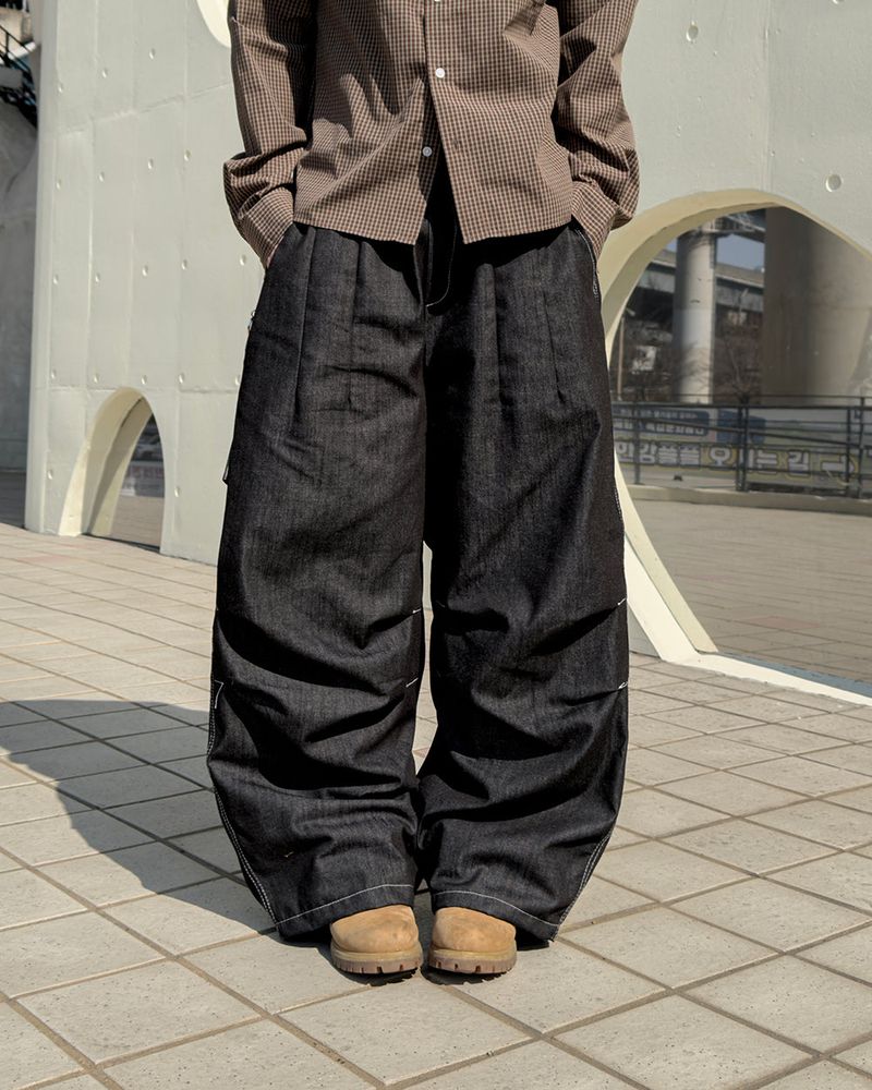 Hanel Check Flap Balloon Denim Pants
