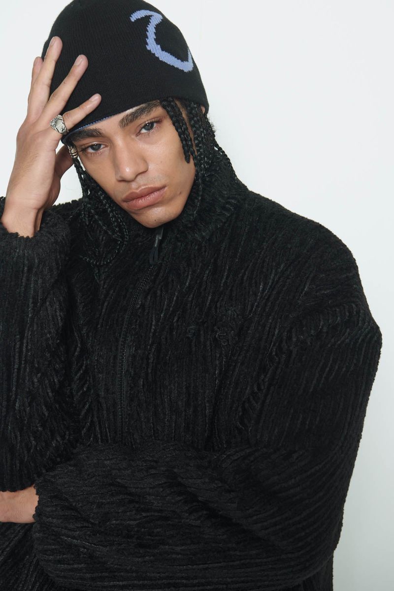 Black Stripe Sherpa Fur Jacket