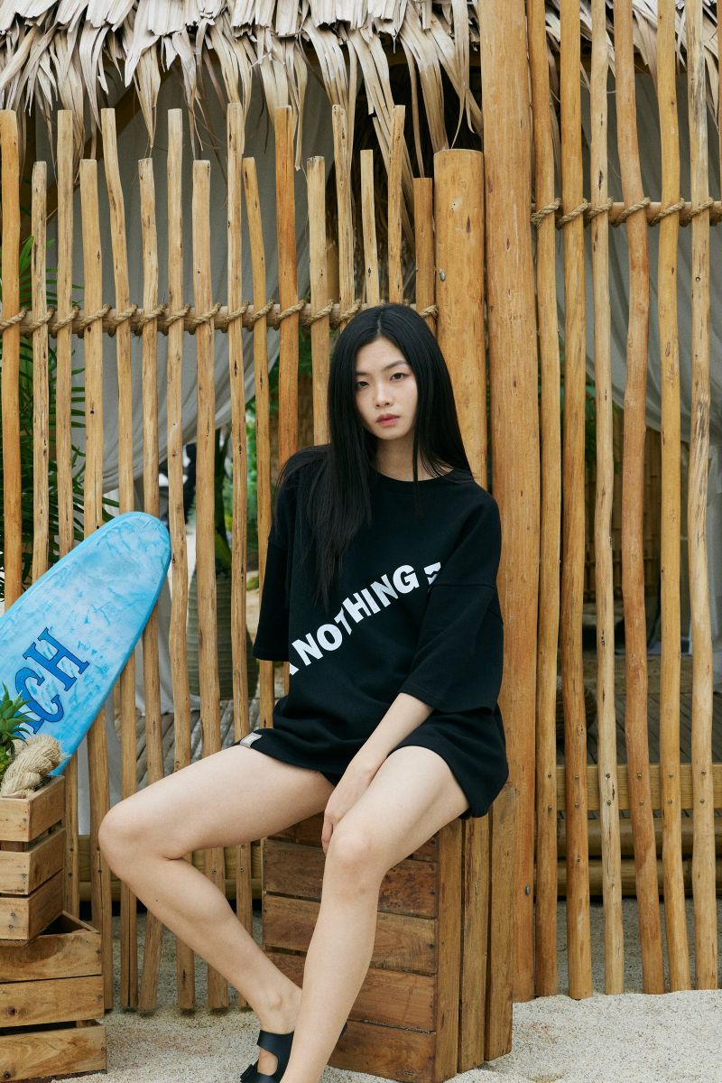 DIAGONAL PIN-KNIT 1/2 BOX TEE (Black)