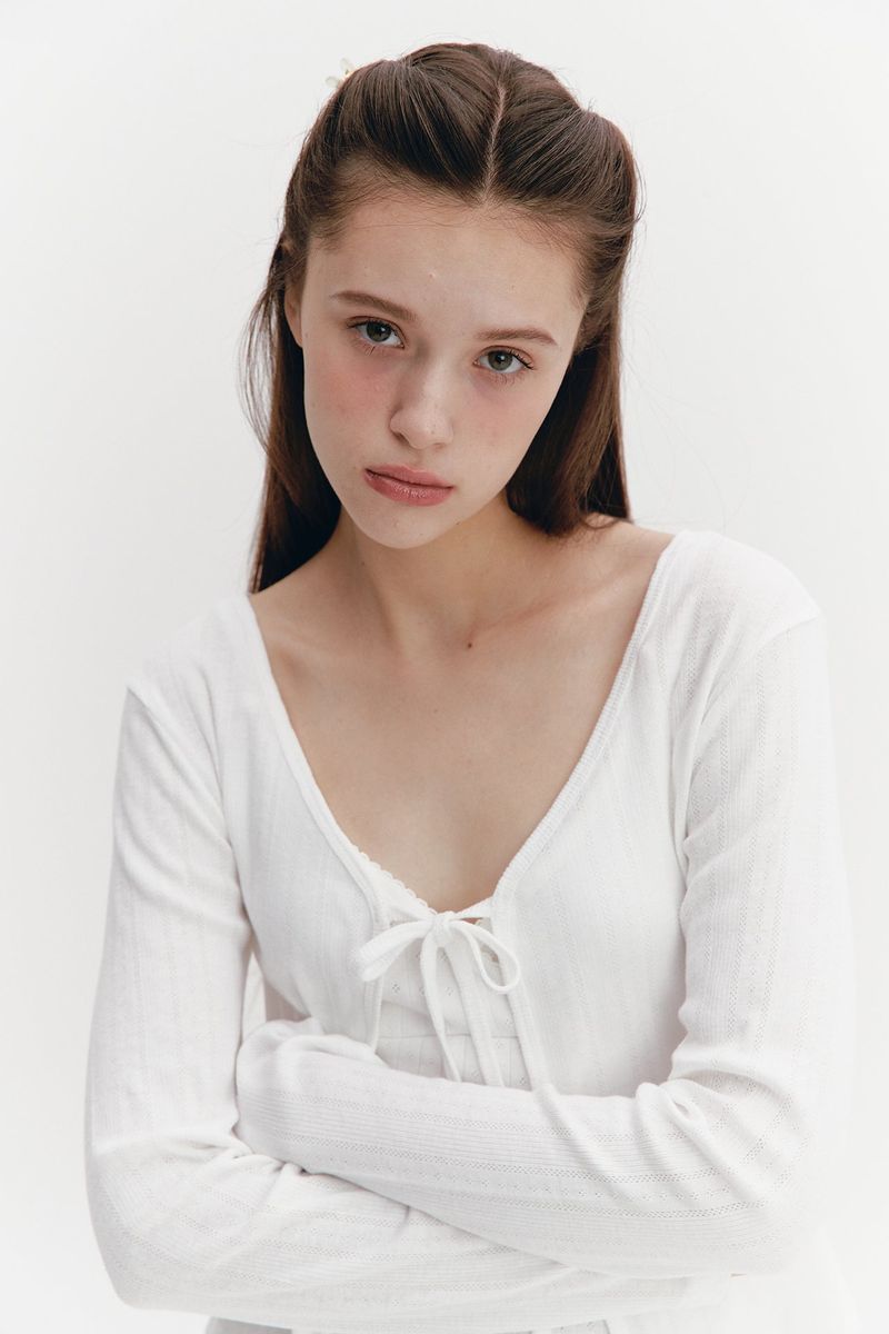 Ribbon Punching Cardigan Ivory