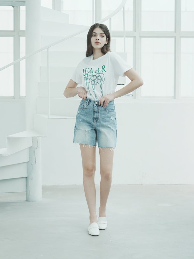 W1012 DAMAGE DENIM SHORT