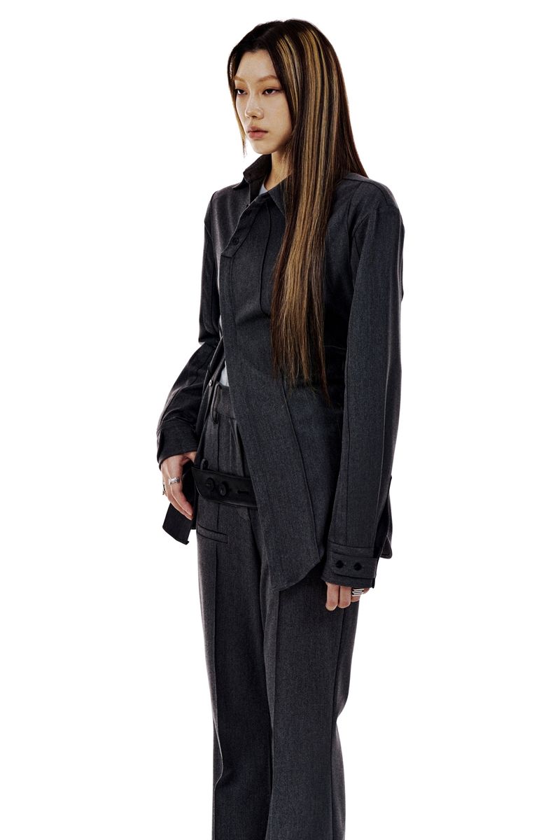 LEATHER STRAP TAILORED PANTS
