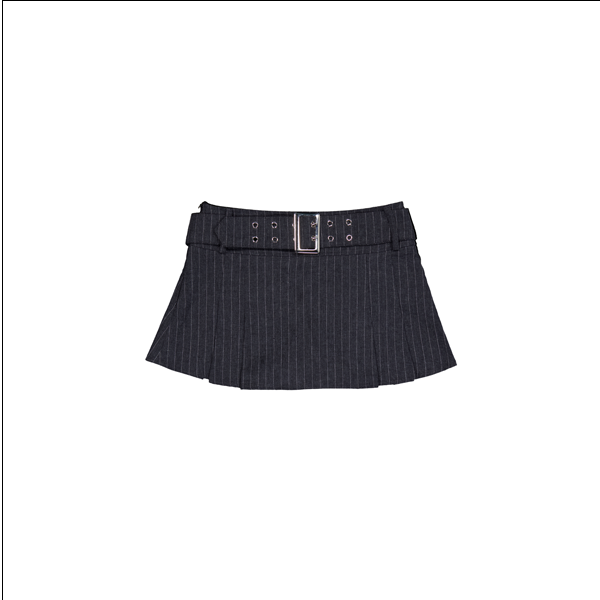 Forusring（フォーラスリング）の「BELTED MINI SKIRT [STRIPE CHARCOAL]（Skirts）」
