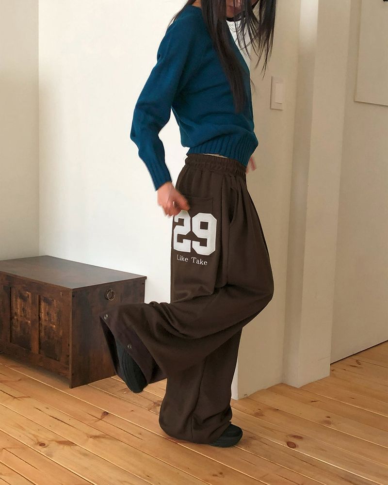 Bermi Number Patch Banding Strap Snap Button Training Long Pants