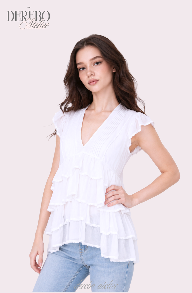 Lady Frilled Chiffon V Blouse