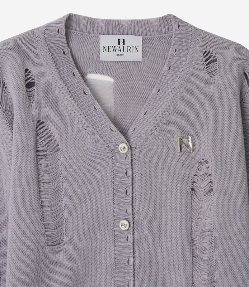 Bloom emblem demage Knit Cardigan
