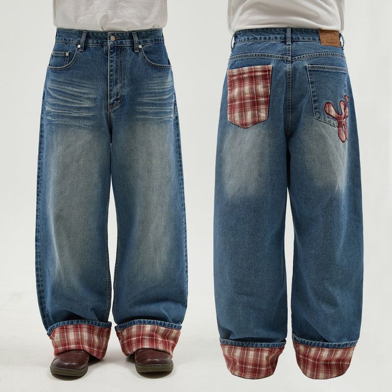 Check Applique Roll Up Pants
