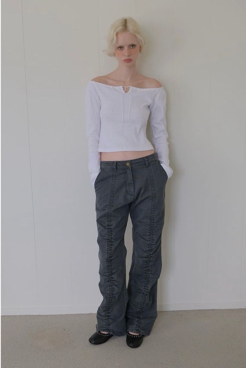 C SHIRRING DETAIL PANTS_CHARCOAL
