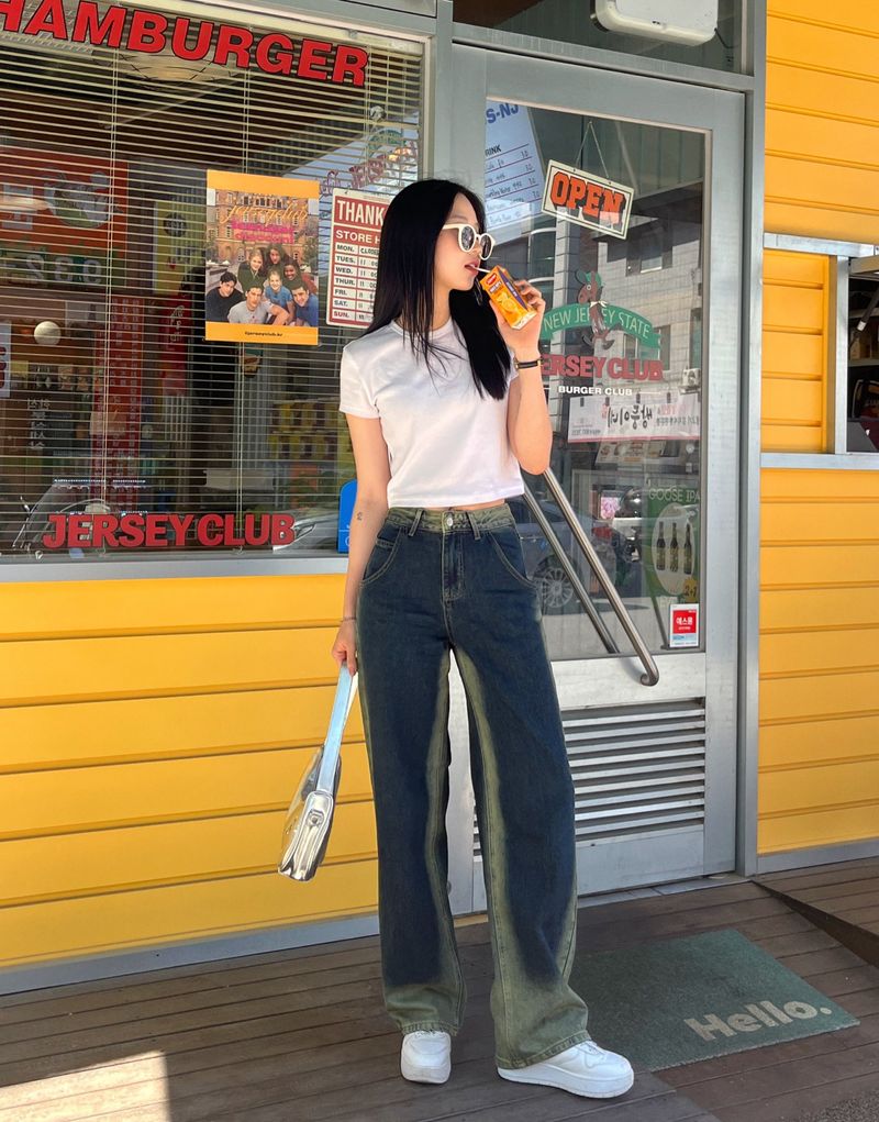 GREENERY COLOR SPRAY DYED WIDE DENIM PANTS code 21017