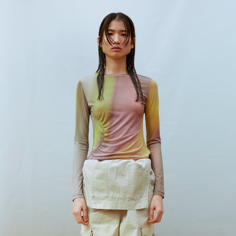 13MONTH(サーティーンマンス)の「Asymmetric Ruched Top (YELLOW)(Tops)」