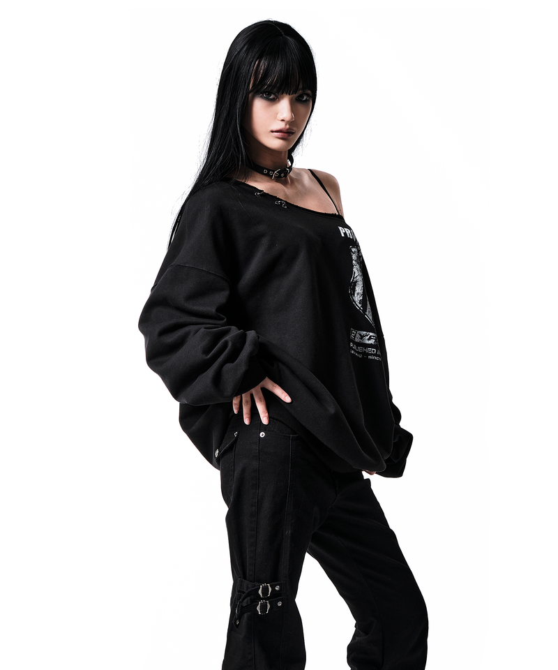 91 CREST PIERCING ONE-SHOULDER SWEATSHIRT BLACK