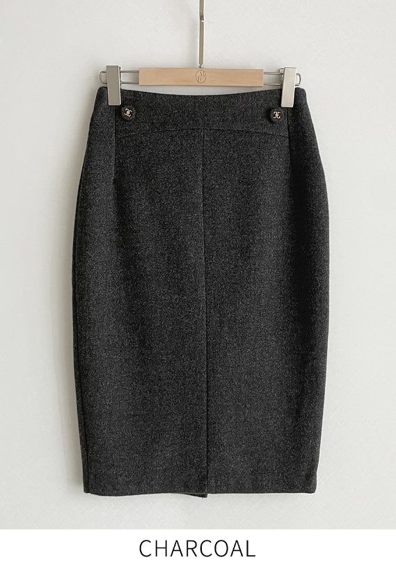 Eze Wool Brushed Slit H-Line Skirt