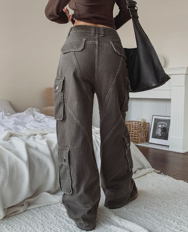 Torti cut stitch denim cargo pants