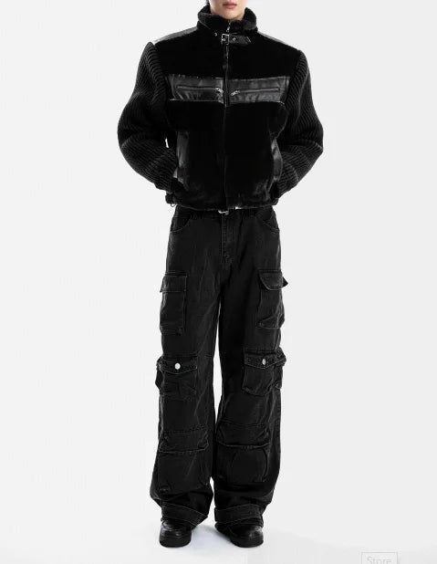 Winter Fur Leather Shearling + Deep Black Knit