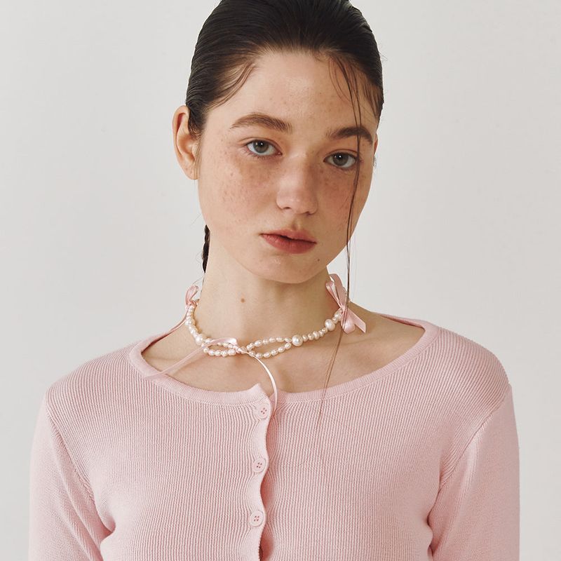 Wave Line Pearl Necklace (3colors)