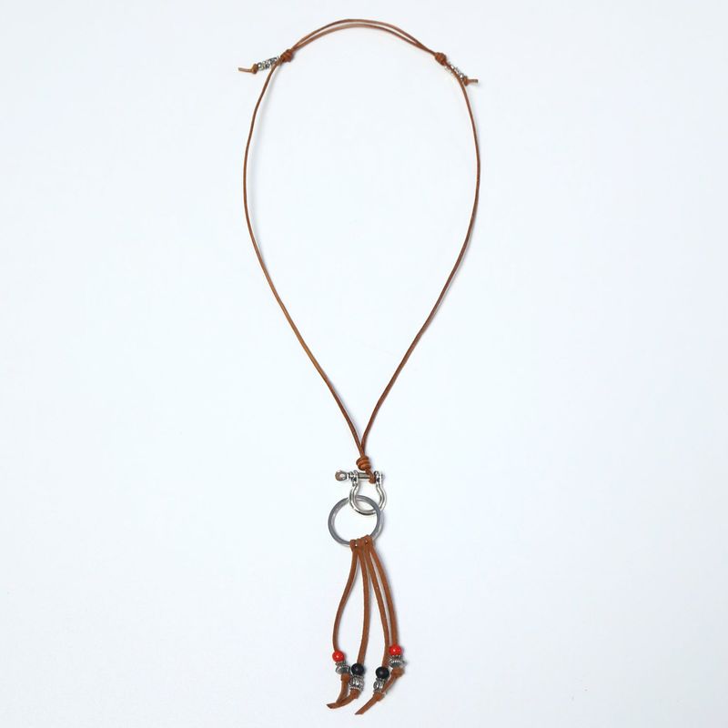 turquoise & leather cord beads necklace brown