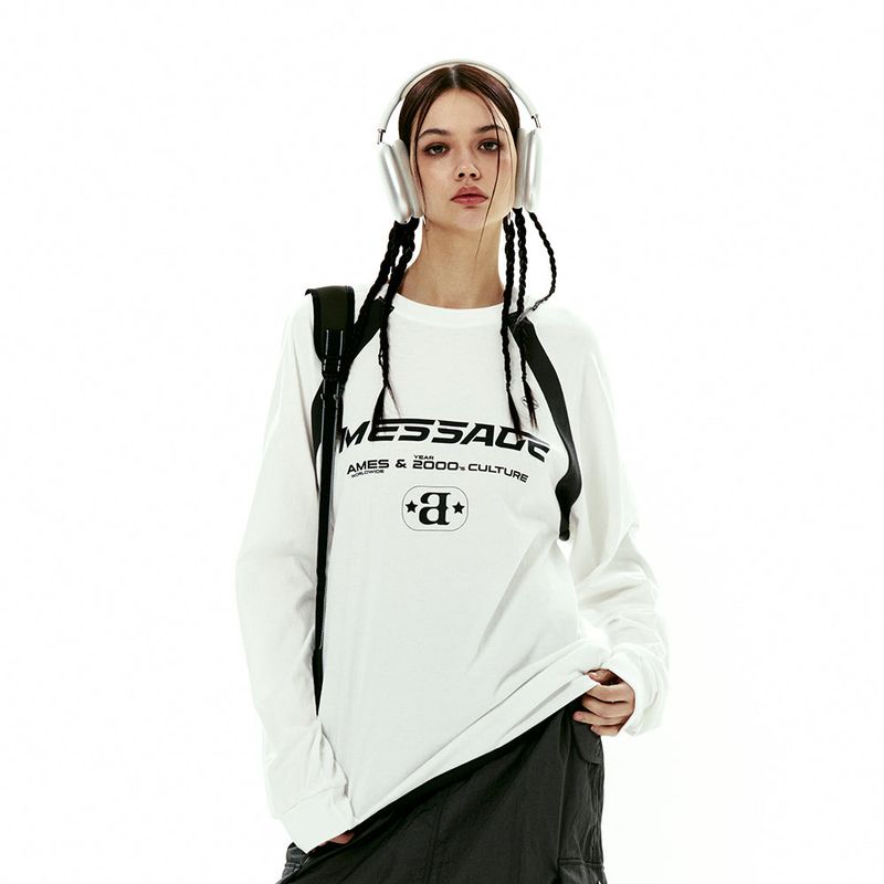 AMES WORLDWIDE（アメスワールドワイド）の「MESSAGE LOGO RAGLAN LS TEE WHITE（Tops）」