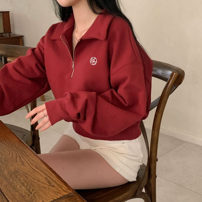 BEIDELLI（ベイデリー）の「[Bellide made] Collar Half Zip-up semi Crop Embroidered Sweatshirt（Tops）」
